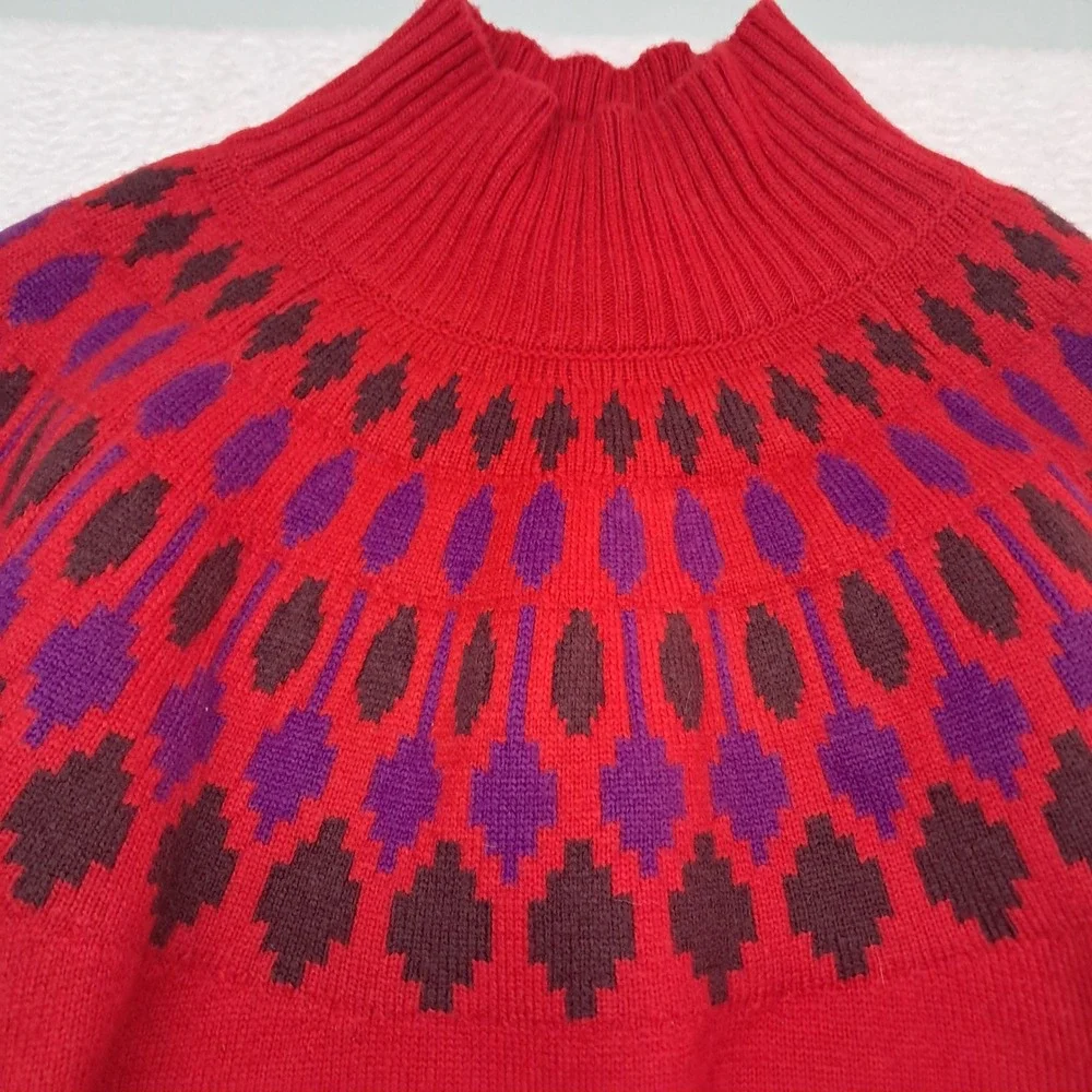 Ann Taylor Sweater Women's XXL Red Fair Isle‎ Mock Neck Wool Blend Winter
